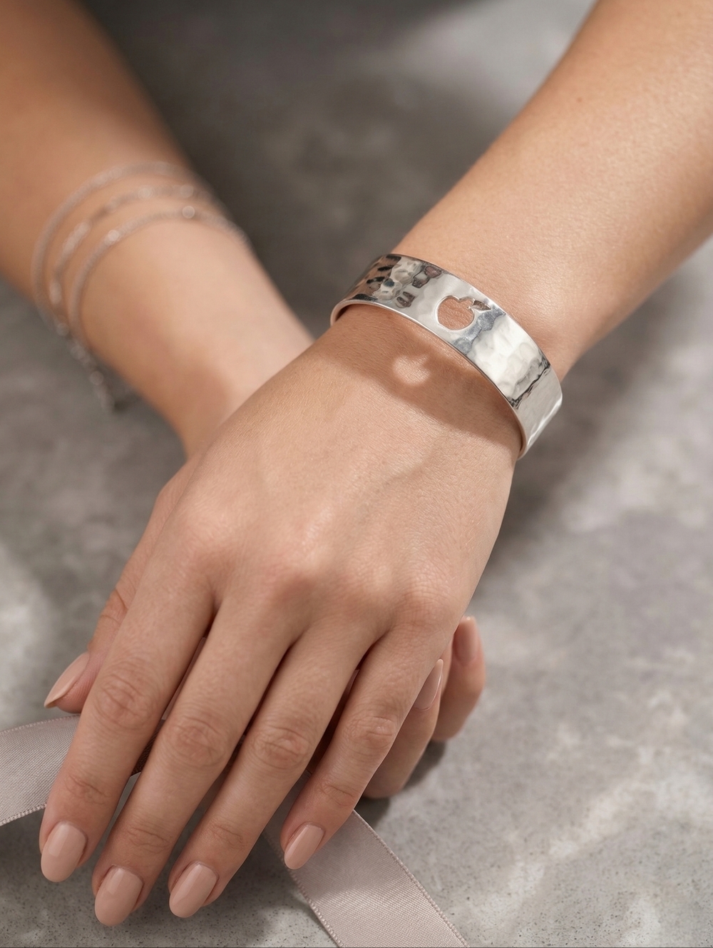 Rustic Cuff Silver Open Apple Cutout Bracelet